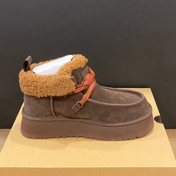 UGG Women's Funkarra Cabin Cuff Burnt Cedar Short Ankle Boots Bootie Shoes Flats - Picture 2 of 4